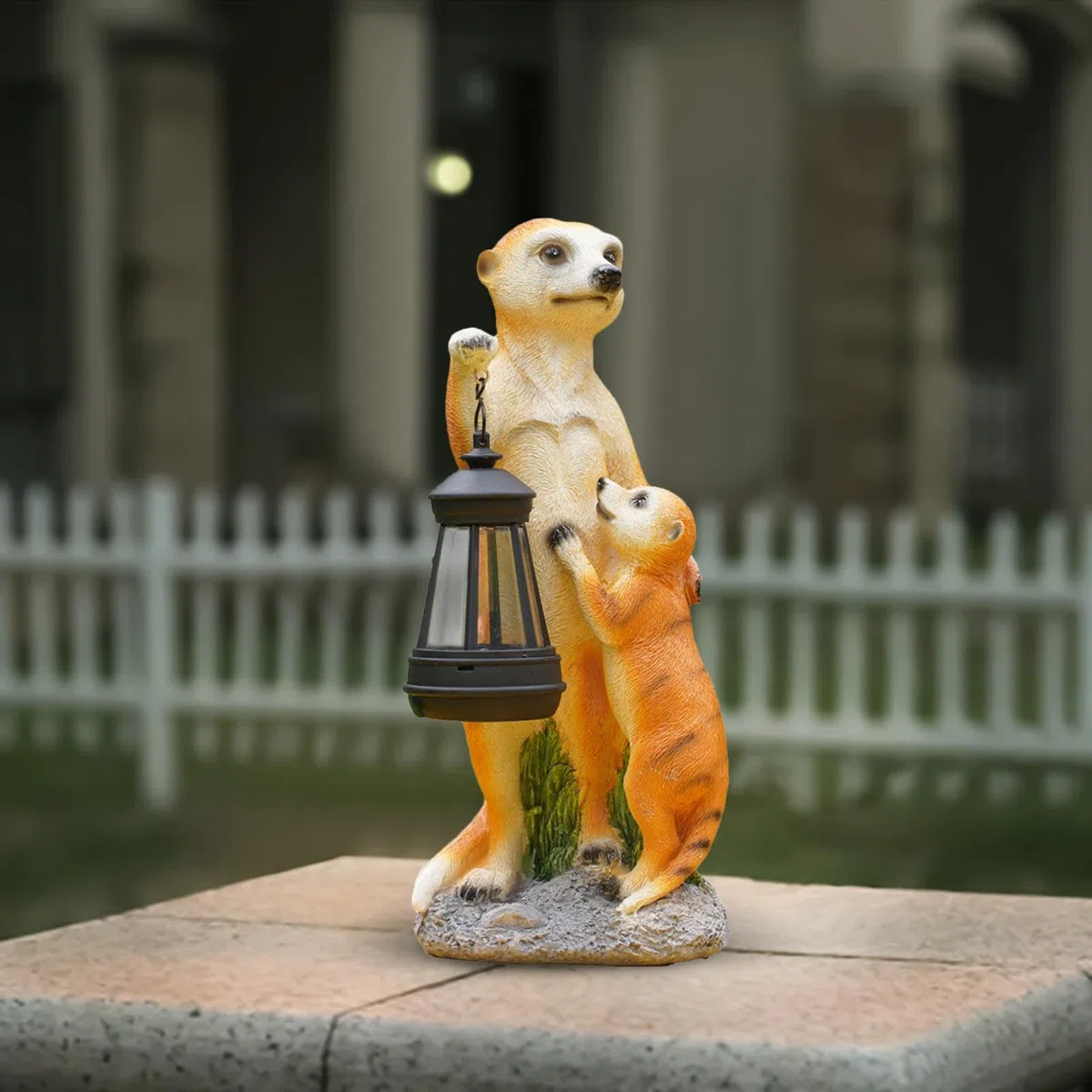 Suricato Decor Figurina Collezionabile Animale | Scultura d'Arte di Mamma Suricato e Piccoli con Luce Solare Decorazione da Giardino per Patio, Prato, Cortile, Balcone,