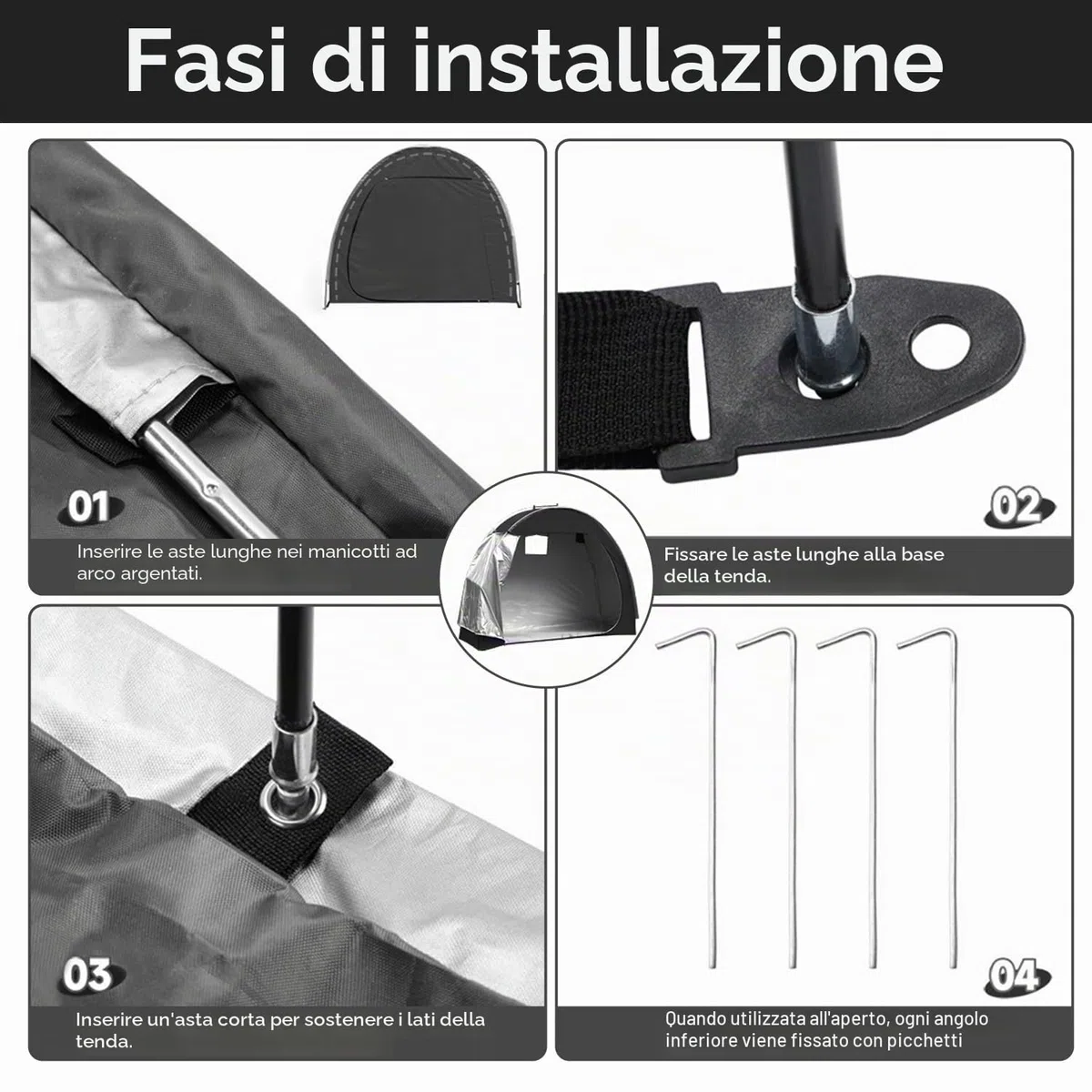 Tenda da bicicletta, impermeabile, portatile, da campeggio, per biciclette, garage, per esterni, per biciclette, moto, attrezzi da giardino, colore nero