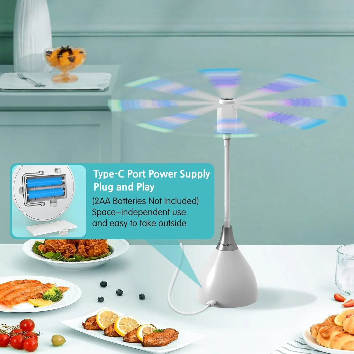 Repellente Zanzare, 3PCS Ventilatore Portatile Repellente per Zanzare con Interruttore USB, Ventilatore Anti-insetti con Batteria, Pieghevole e Appeso, All'aperto, Picnic, Cucina (Bianco)