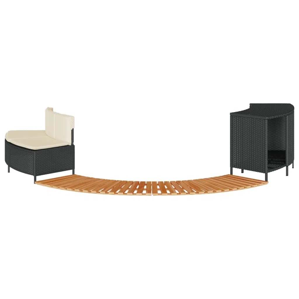 Bordo per Spa Nero in Polyrattan e Legno Massello di Acacia-365614
