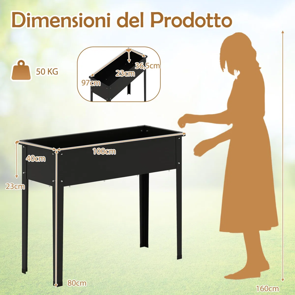 COSTWAY Letto da Giardino Rialzato, Fioriera Elevata con Gambe, Fori di Drenaggio, Aiuola Rialzata per Verdure, Frutta, Fiori e Erbe, Ideale per Balcone, Cortile e Patio, 100 x 40 x 80 cm