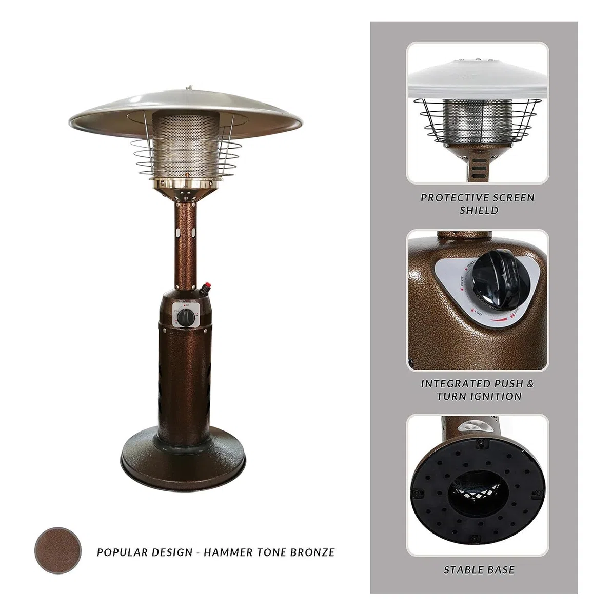 Stufa a gas portatile per patio, in acciaio inox, bruciatore per esterni a gas propano o butano, riscaldamento a basso consumo energetico per gazebo, giardino, campeggio