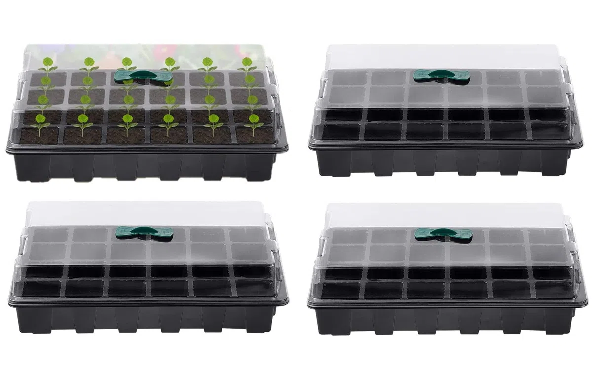 KAHEIGN 4Pz Vassoio Per Piantine Di Piante, 24 Celle Vassoio Per Vivaio In Plastica Per Piantine Propagatori Semi Di Fiori Con Prese D'aria Regolabili Per Serra Giardino Casa (con 4 Coperchi E Basi)