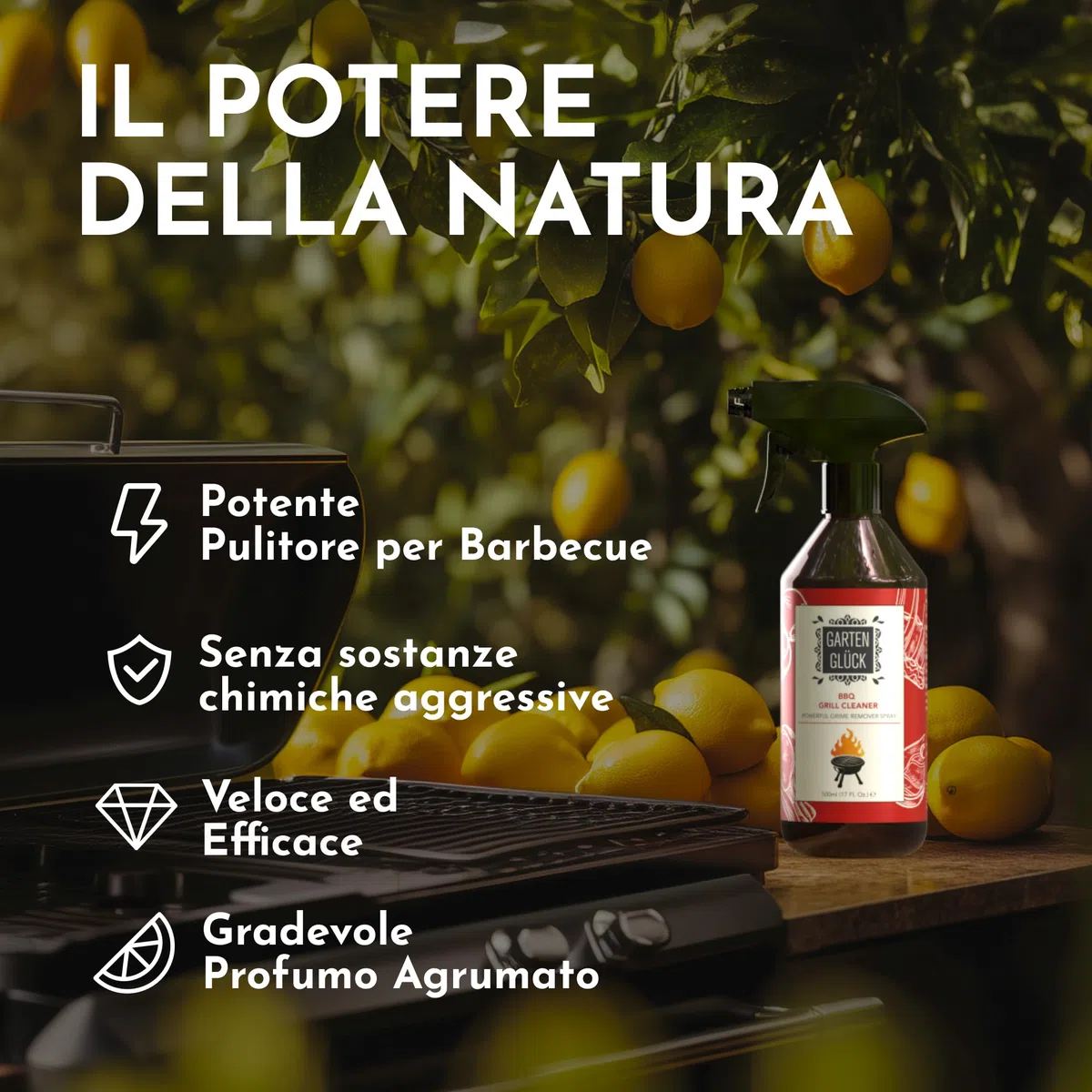 Spray Sgrassatore Barbecue Gas Non Chimico, 500ml - Spray Pulitore per Griglia Barbecue con Acido Citrico per Pulizia Profonda - Efficace Detergente per Pulizia Barbecue Griglia