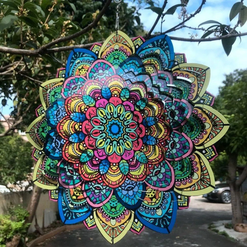 Wudaizhi Giravento Mandala Fiore Fortunato da 30 cm in Acciaio Inossidabile, Scultura da Giardino in Metallo, Regalo Valido, Appendere Giravento in Metallo per Decorazioni da Giardino