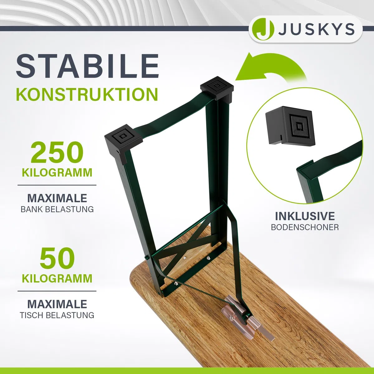 Juskys Set da giardino 3 pezzi, tavolo da birra pieghevole 220 cm e panche in legno di abete, finitura naturale, per tende da festa e uso esterno