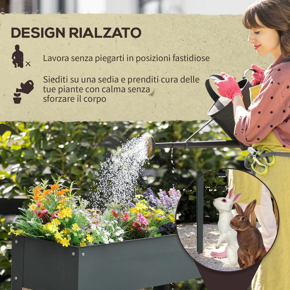 Outsunny Fioriera da Esterno Rialzata con 3 Fori di Drenaggio, Fioriera in Metallo per Giardino e Balcone, 100x30x80 cm, Grigio Scuro