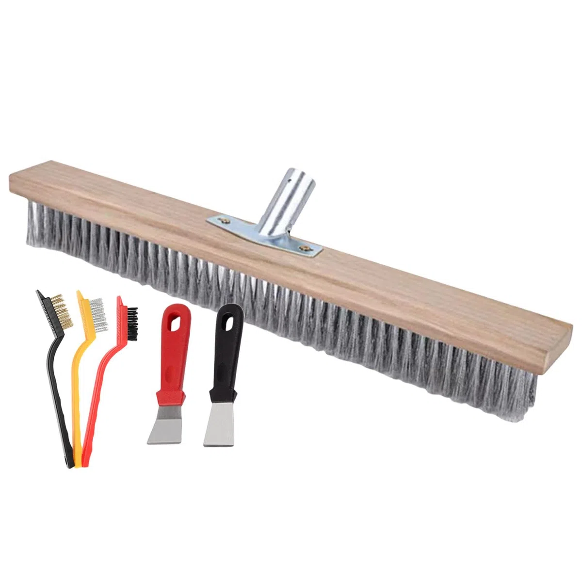Spazzola con setole rigide in metallo da 50 cm, scopa con setole in acciaio inossidabile, testa in filo di acciaio inossidabile, spazzola per strofinare il ponte della scopa resistente (1 scopa + 3