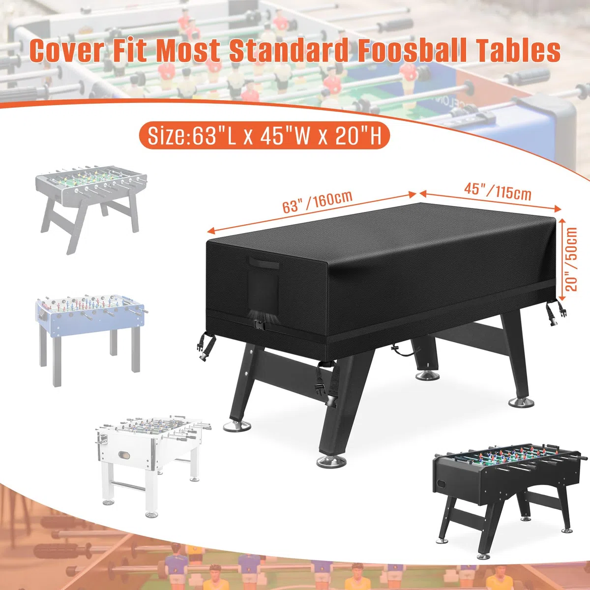Kovshuiwe 160 x 115 x 50 cm Foosball Table Cover Outdoor Waterproof Soccer Table Cover Heavy Duty Rettangular Patio Football Game Table Cover