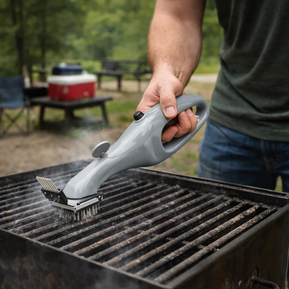 Busta per Grill a Vapore Barbecue, Spazzola Elettrica e Raschietto, Regali di Griglia Unici per Uomini, papà, Grill Maestro, Pulizia Facile con Serbatoio 'acqua per Barbecue
