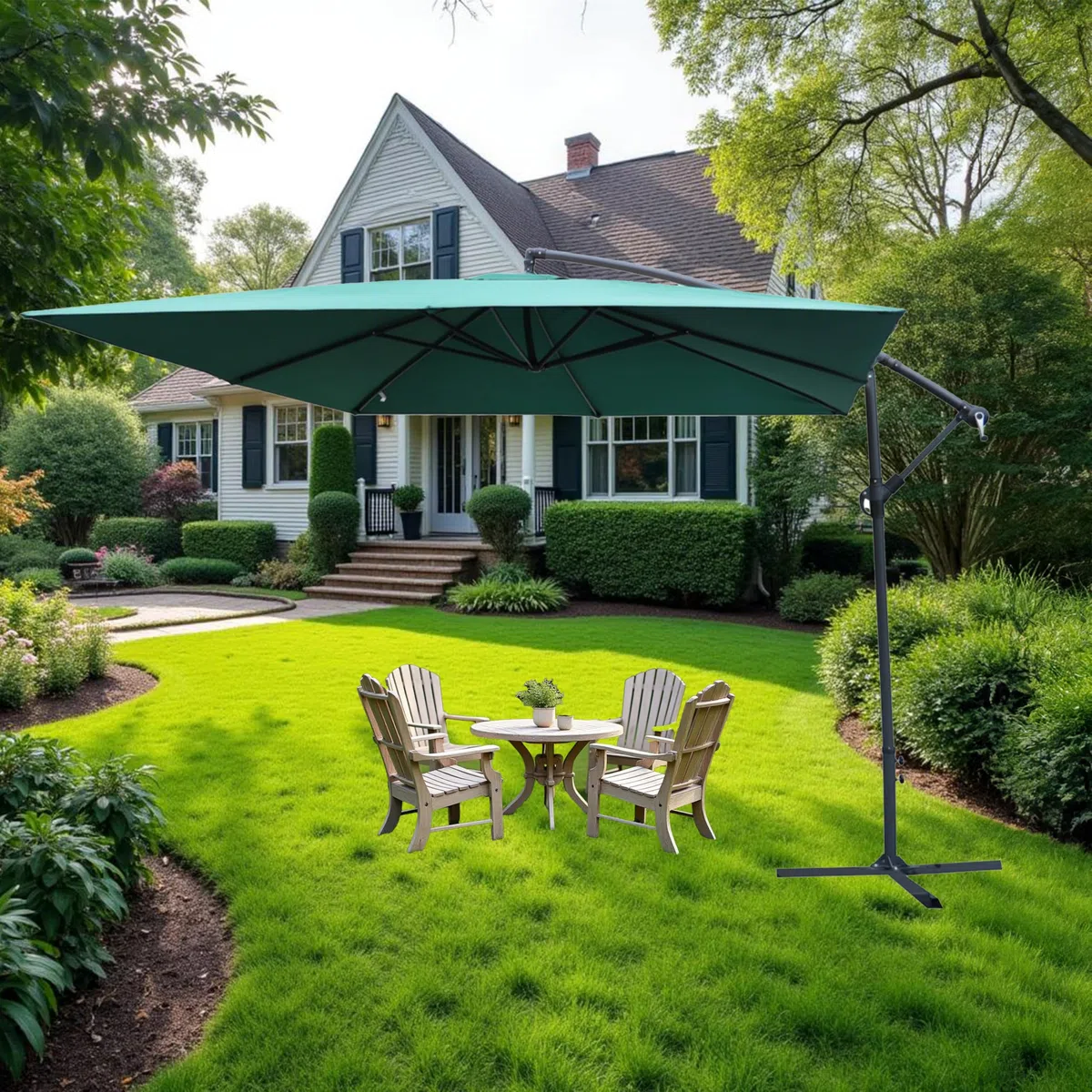 Ombrellone da Giardino Quadrato 3x3 Mt Palo Decentrato- in Alluminio, Regolabile, da Esterno, Impermeabile, Manovella, Tubo Ø 48 mm- Resistente ai Raggi UV