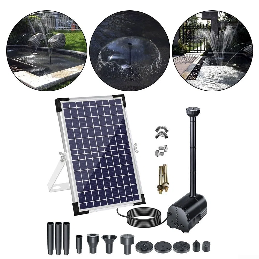 Kit fontana solare per giardino, pompa dell'acqua solare da 10 W 7 V con 11 ugelli, pompa per fontana esterna per laghetto, piscina, vaschetta per uccelli, set decorativo per fontane paesaggistiche