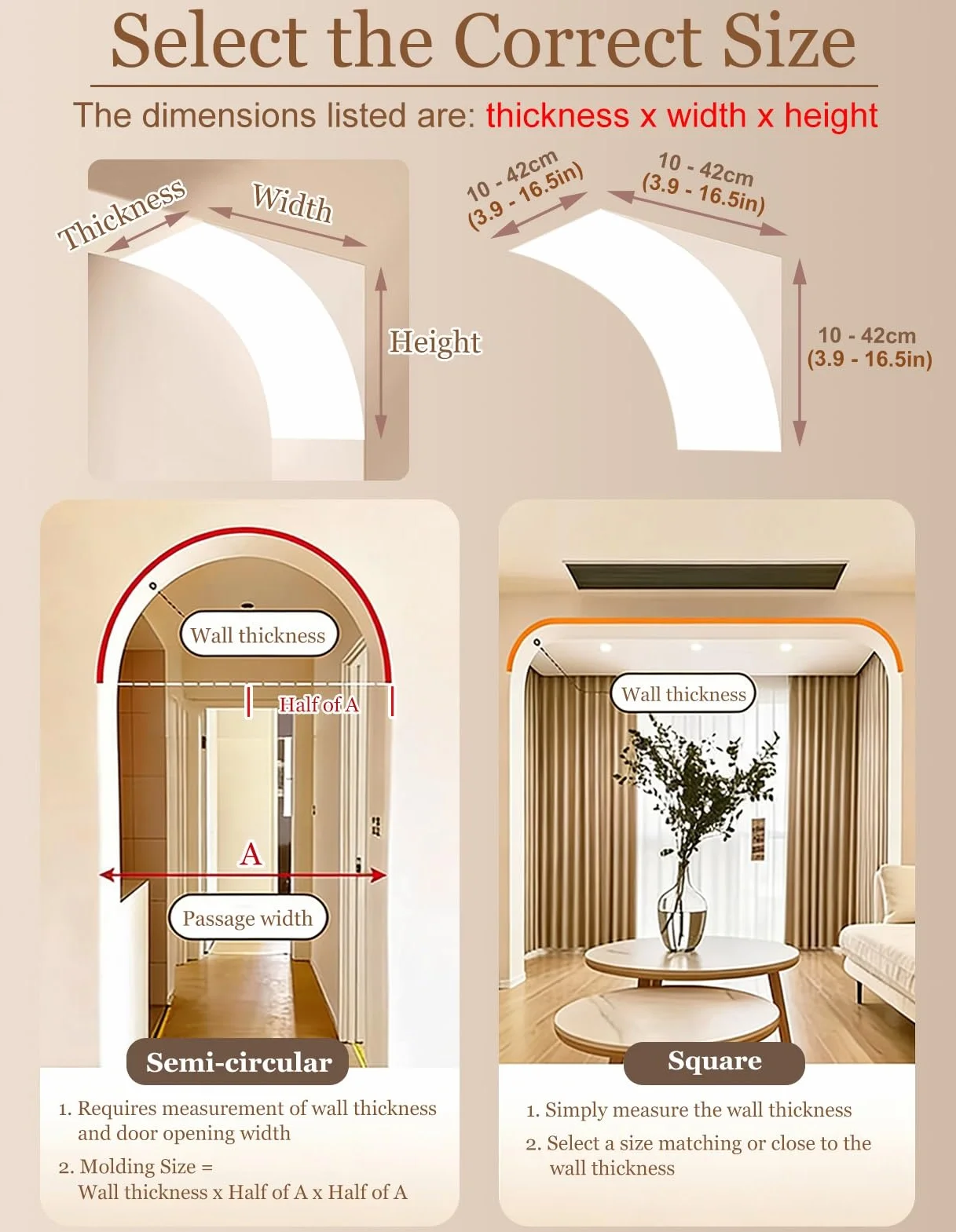 Set di 2 cornici precurvate per Arco Porta, Modanatura Universale ad Arco Arrotondato per Porta, Inserto ad Arco semicircolare verniciabile, Kit di Decorazione per Arco Interno (10x18x18 cm