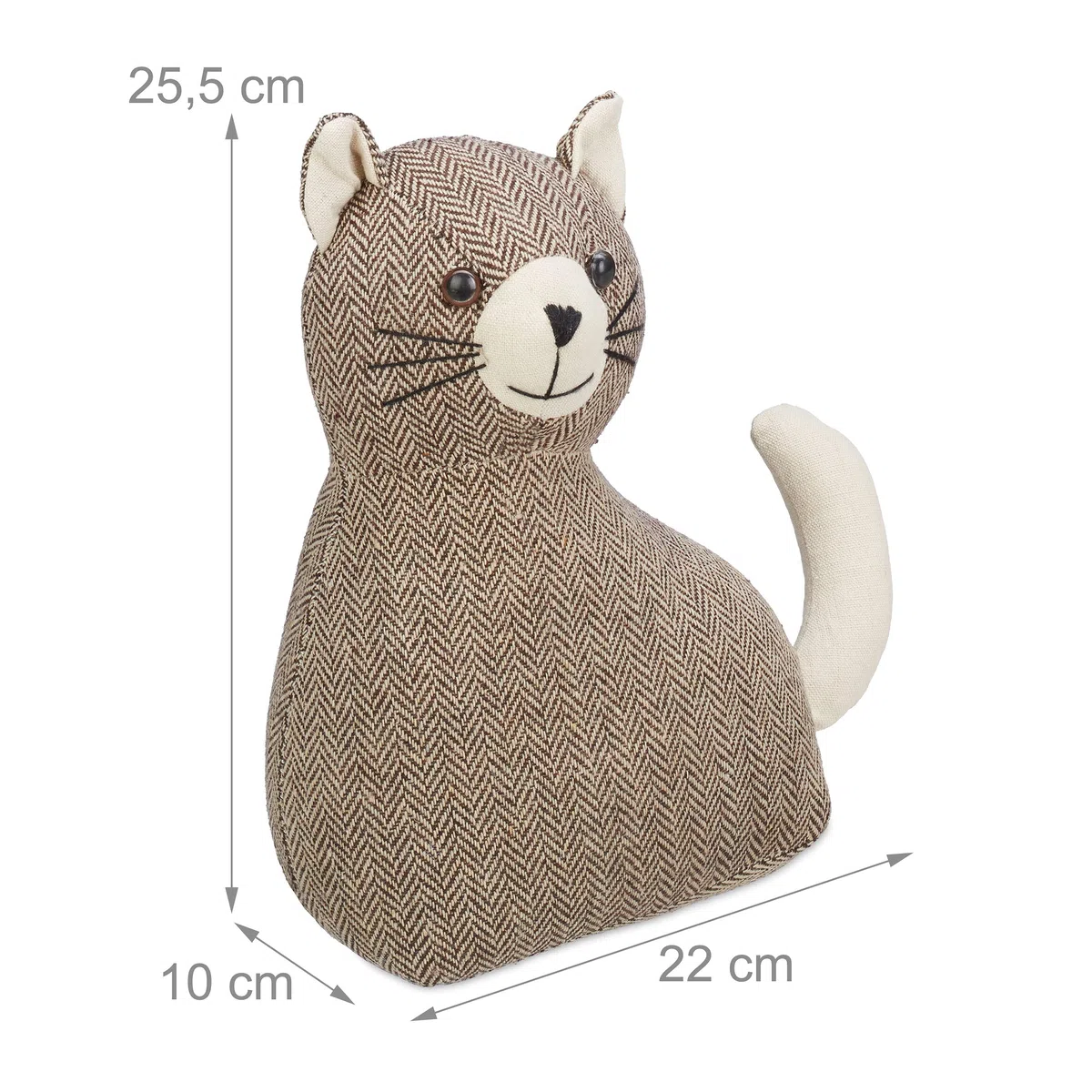 Relaxdays Gatto Fermaporta, Blocca Porta Pesante da Terra, in Stoffa, Interno in Sabbia, HLP: 25,5 x 22 x 10 cm, Marrone