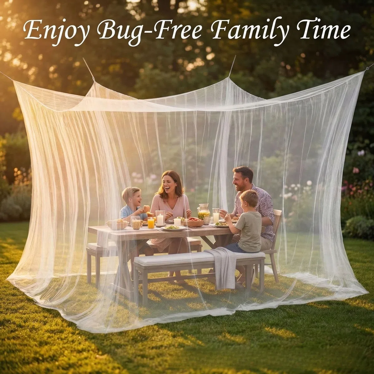 Zanzariera 300 x 300 x 250 cm, per esterni, viaggi, campeggio, rete fine 256, con corda lunga 16 m e 1 porta, zanzariera per gazebo, giardino, casa (bianco)
