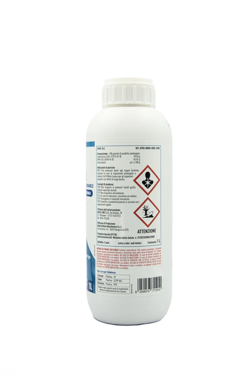 CIPEX 10E Insetticida Adulticida Liquido a Base di Cipermetrina 1 LT – Contro Insetti Volanti e Striscianti, Zanzare e Zanzara Tigre
