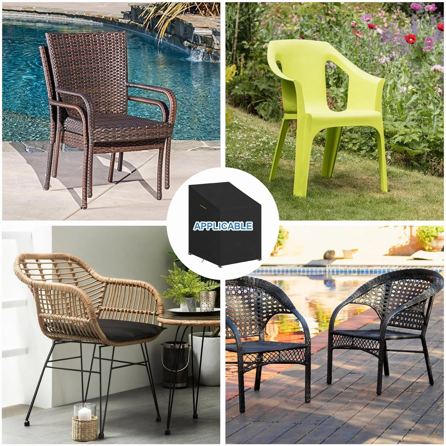 VANSHEIM Copertura Sedie Esterno Impilabili Copertura Protettiva Sedie da Giardino Copertura per Sedie da Giardino Impermeabile Anti-UV Oxford Telo Coprisedie da Esterno Impilabili 70x85x85/125cm