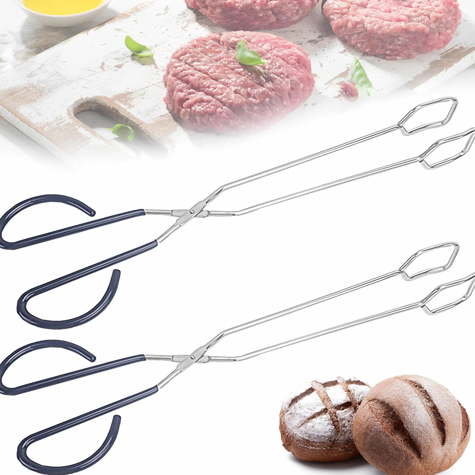 CINY 2 pinze per barbecue, pinze per forbici extra lunghe, pinzette per forbici in acciaio inox, cucina da forno, cottura del pane, pinze per grigliare, pinze per pane, pinze per il pane, pinze per il