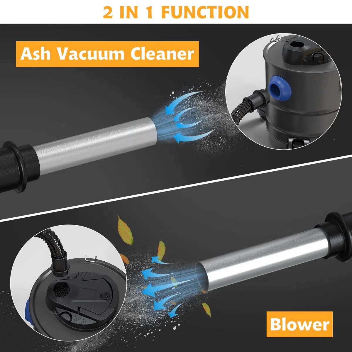 Aspirapolvere per ceneri per camino, aspirapolvere industriale con sistema a doppio filtro, 4 tipi di testine di rimozione cenere, aspirapolvere, 20 litri di capacità, in acciaio inox,