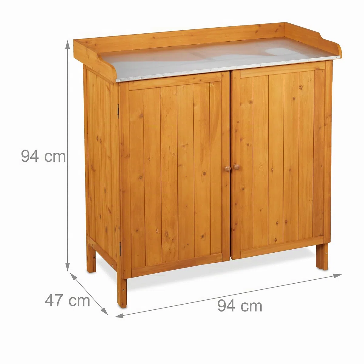 Relaxdays Tavolo da Lavoro per Giardinaggio, Banco da Lavoro Zincato da Giardino, Armadietto Legno, 94x94x47 cm, Arancio