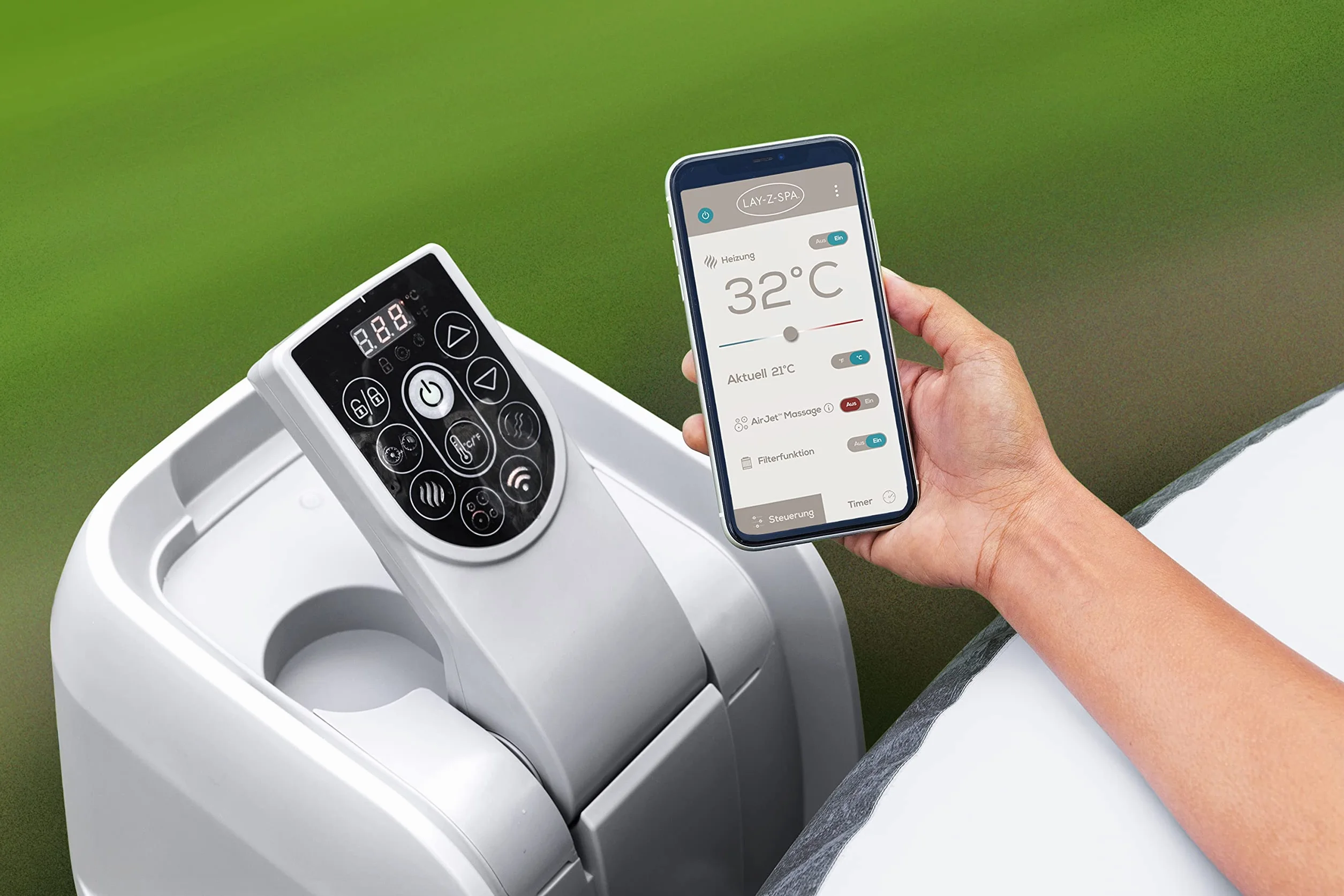 Bestway 6001R Idromassaggio a risparmio energetico Lay-Z-Spa Cabo Smart HydroJet con app, 4-6 persone, marrone effetto rattan