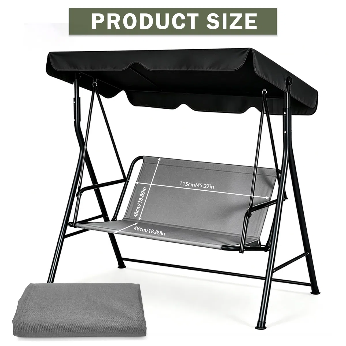 MeYuxg Rivestimento di Ricambio per Dondolo da Giardino, Tessuto Oxford 900D Telo Dondolo Ricambio Impermeabile, per Coprisedile Dondolo da Giardino, 2 o 3 Posti,115 x 48 x 48 CM (Grigio)