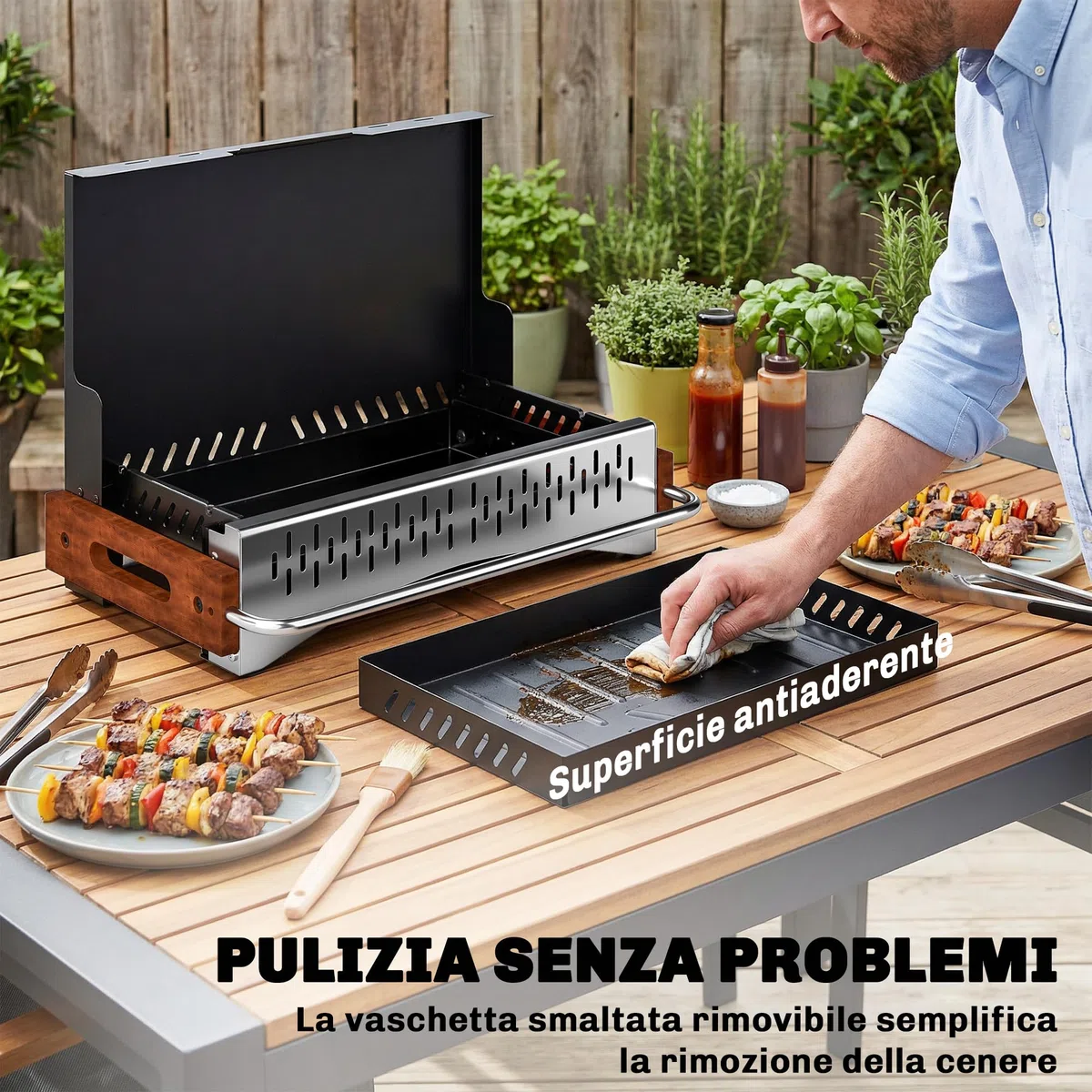 Outsunny Barbecue Portatile a Carbone, Griglia Pieghevole con Vaschetta Rimovibile per Campeggio, Picnic, Feste in Giardino, Nero
