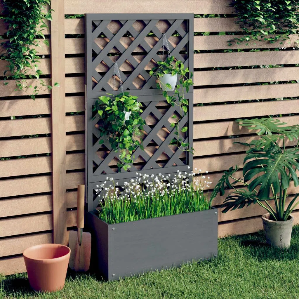 Fioriera con Traliccio in WPC Grigio da Esterno 65x33x135 cm | Vaso con grigliato per piante rampicanti in balcone e terrazzo, ideale per decorare l'orto domestico.