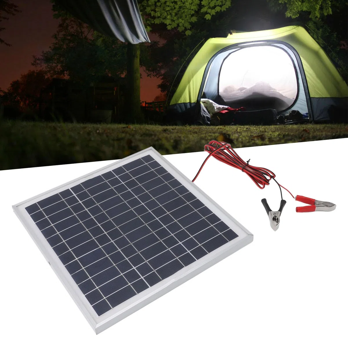 Pannello solare portatile Sunicon da 50 W, pannello solare in silicio monocristallino con telaio in alluminio con cavo da 9,8 piedi DC 18 V Clip per batteria rosse e nere per,