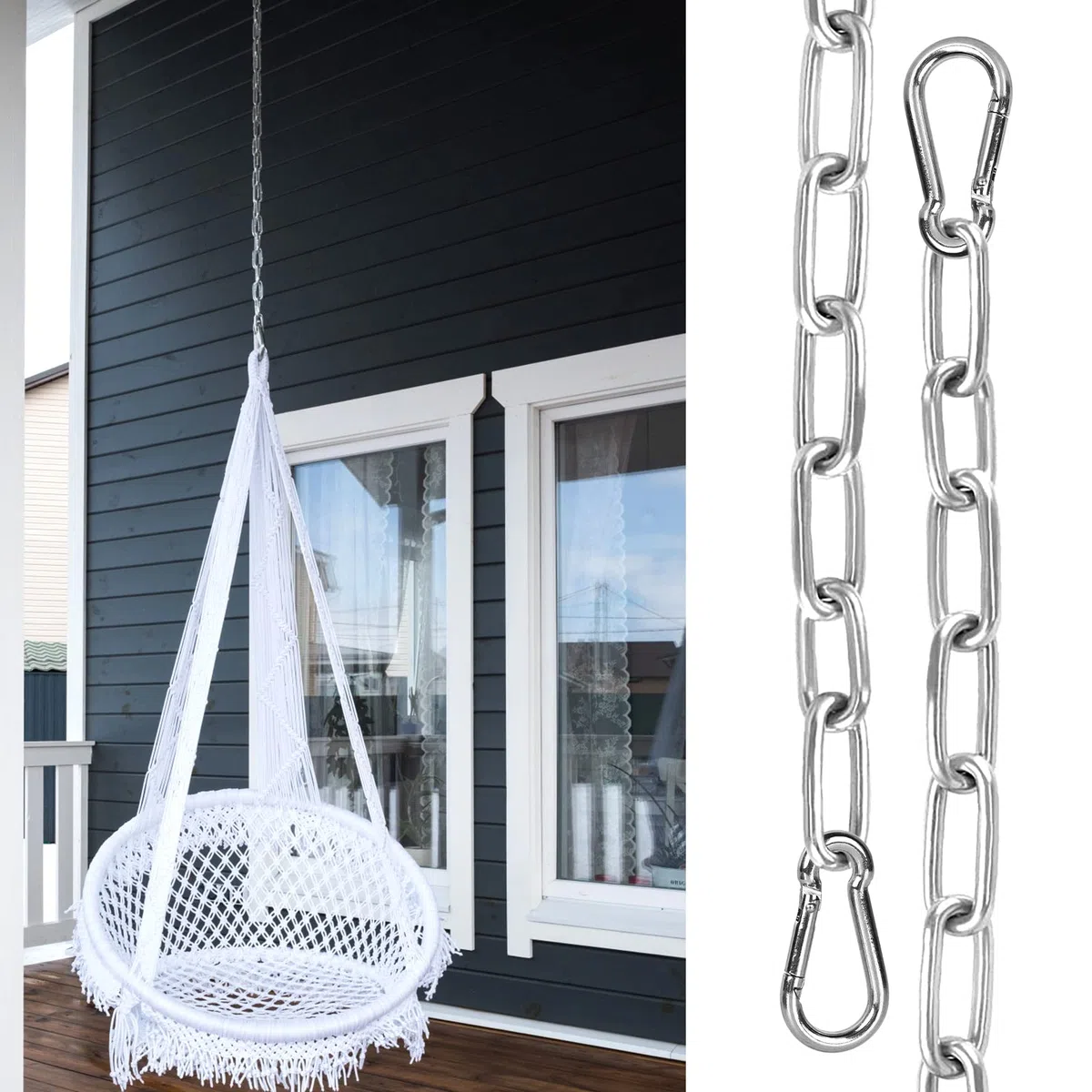 Vegena 2 Pezzi Catena in Acciaio Inox per Poltrona sospesa, Catena per Sedia Sospesa da 2 Metri, Catena con Due Moschettoni per Altalene, Poltrone Sospese, Amache