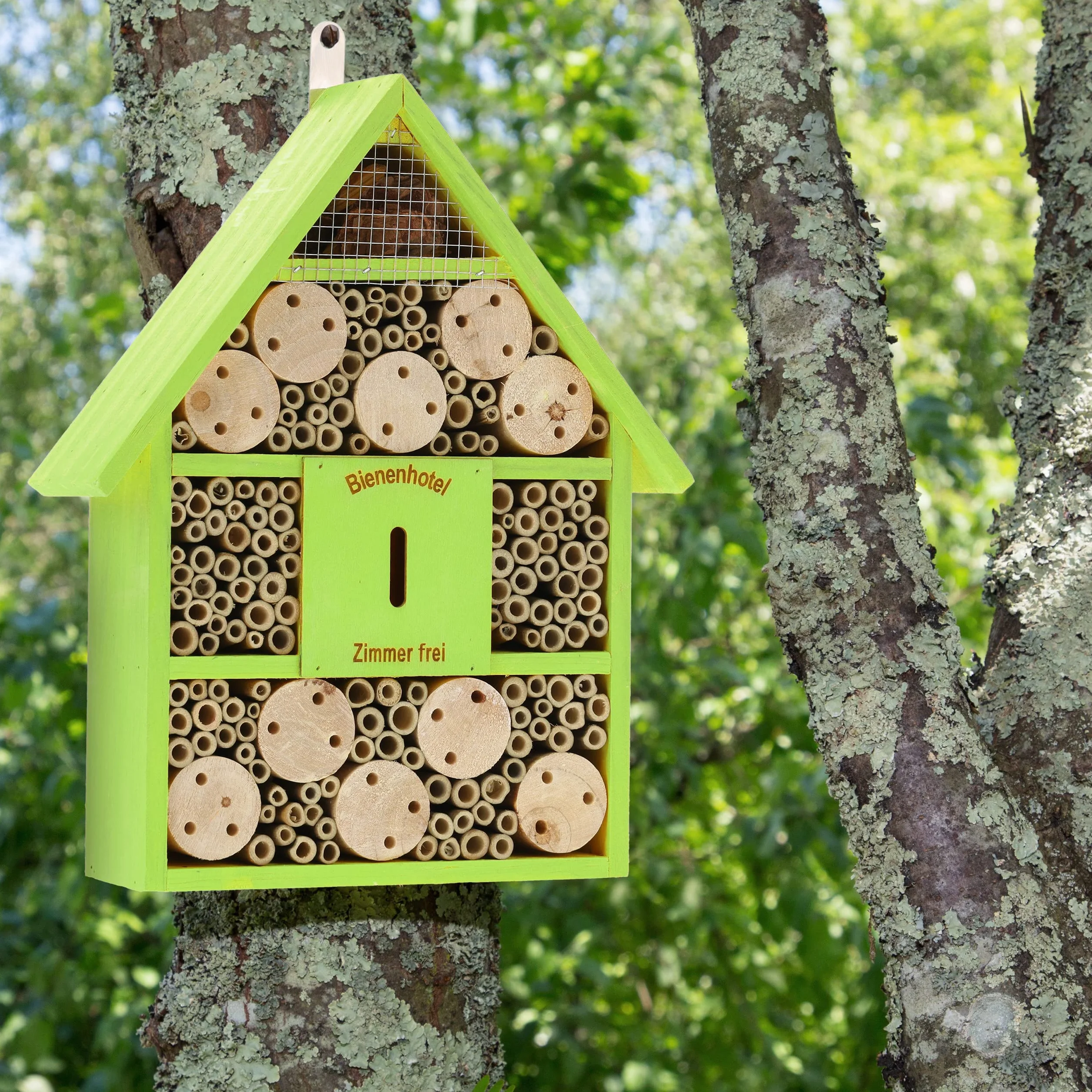 Relaxdays Hotel per Insetti, Alveare per Api e Vespe, da Giardino, Balcone, in Legno e Bambù, HxLxP: 38x29x9 cm, Verde
