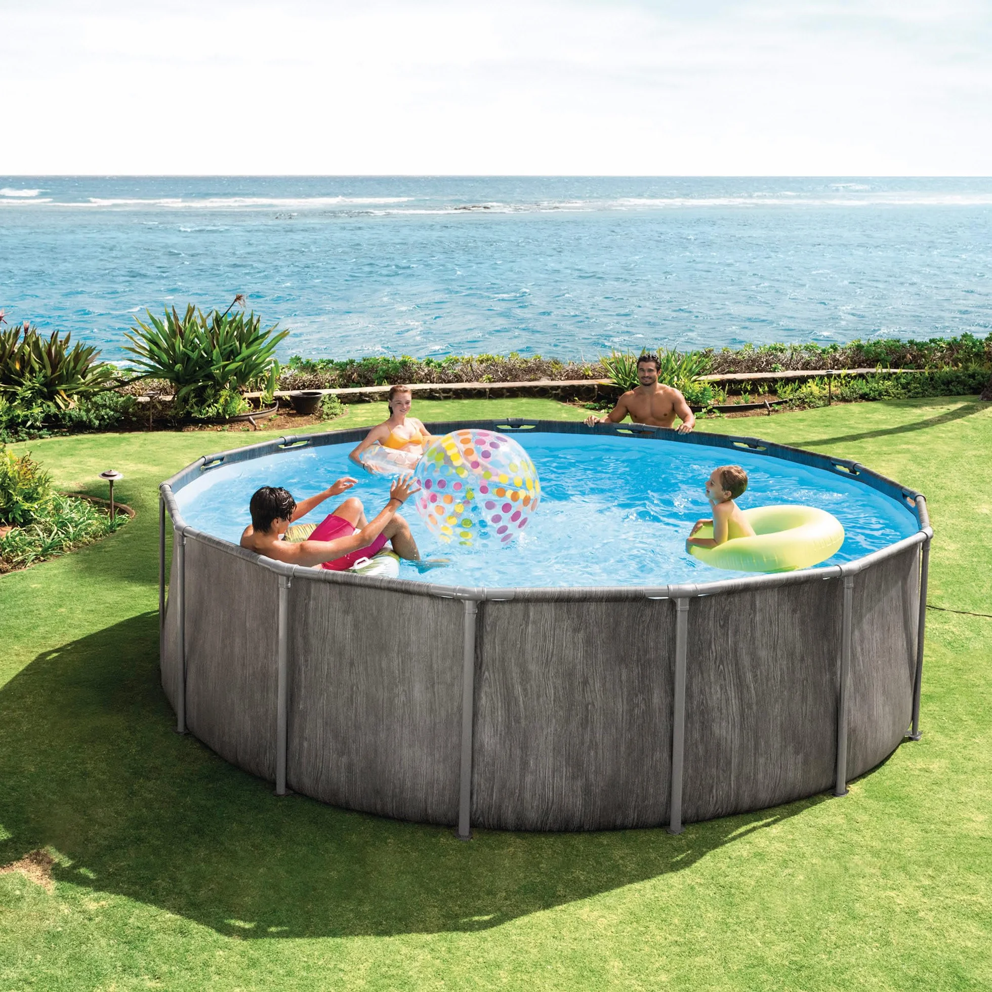Intex 26744ND 5.49m x1.22m Greywood Prism Frame Premium Pool Set (Includes Filter Pump, Safety Ladder, Ground Cloth, Pool Cover)