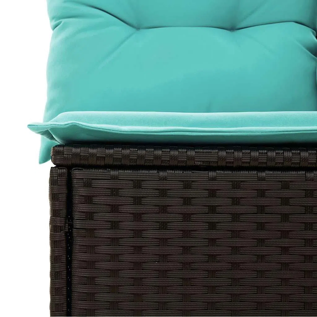 Set Divani da Giardino 10 pz in Polyrattan Nero con Cuscini Blu | Salotto componibile per terrazzo e patio con tavolo in legno di acacia e morbide sedute modulari per relax all aperto.
