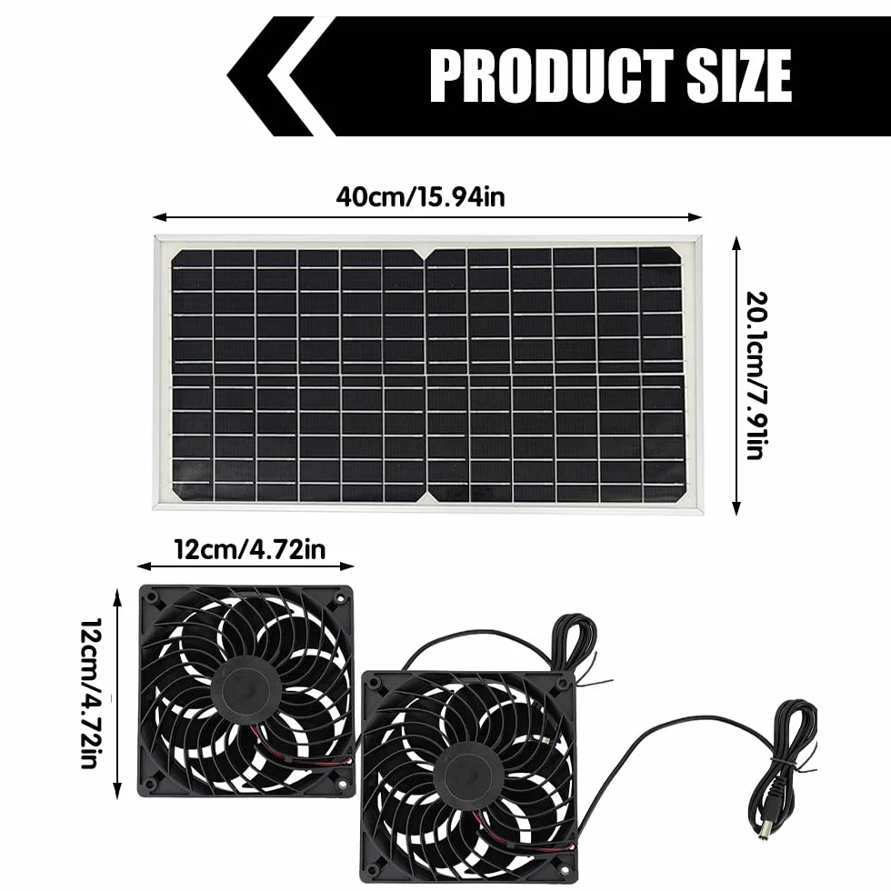 Ventilatore a Energia Solare, Ventilatore con Pannello Solare 16W, Ventilatori a Pannello Solare con Ventole IP67 Doppia Ventola, per Pollai, Serre, Capannoni e Case per Animali Domestici