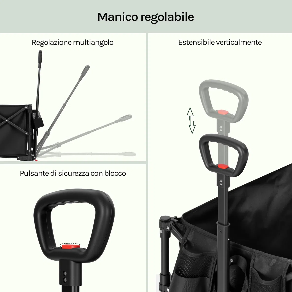 WOLTU Carrello Pieghevole Multifunzione con Ruote Rimovibili, Manico Regolabile, Custodia Antipolvere, Telaio in Acciaio, 150 L, Portata 180 kg, Carrello da Giardino per Campeggio e Spiaggia, Nero