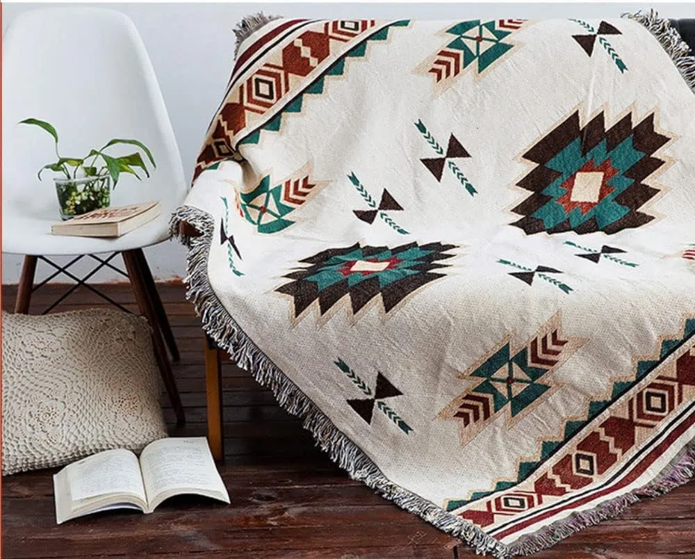 Coperta per Divano Etnico, Coperta Navajo，Adatto per Divano/Esterno/Campeggio(Size:90x90cm / 35.4x35.4in)