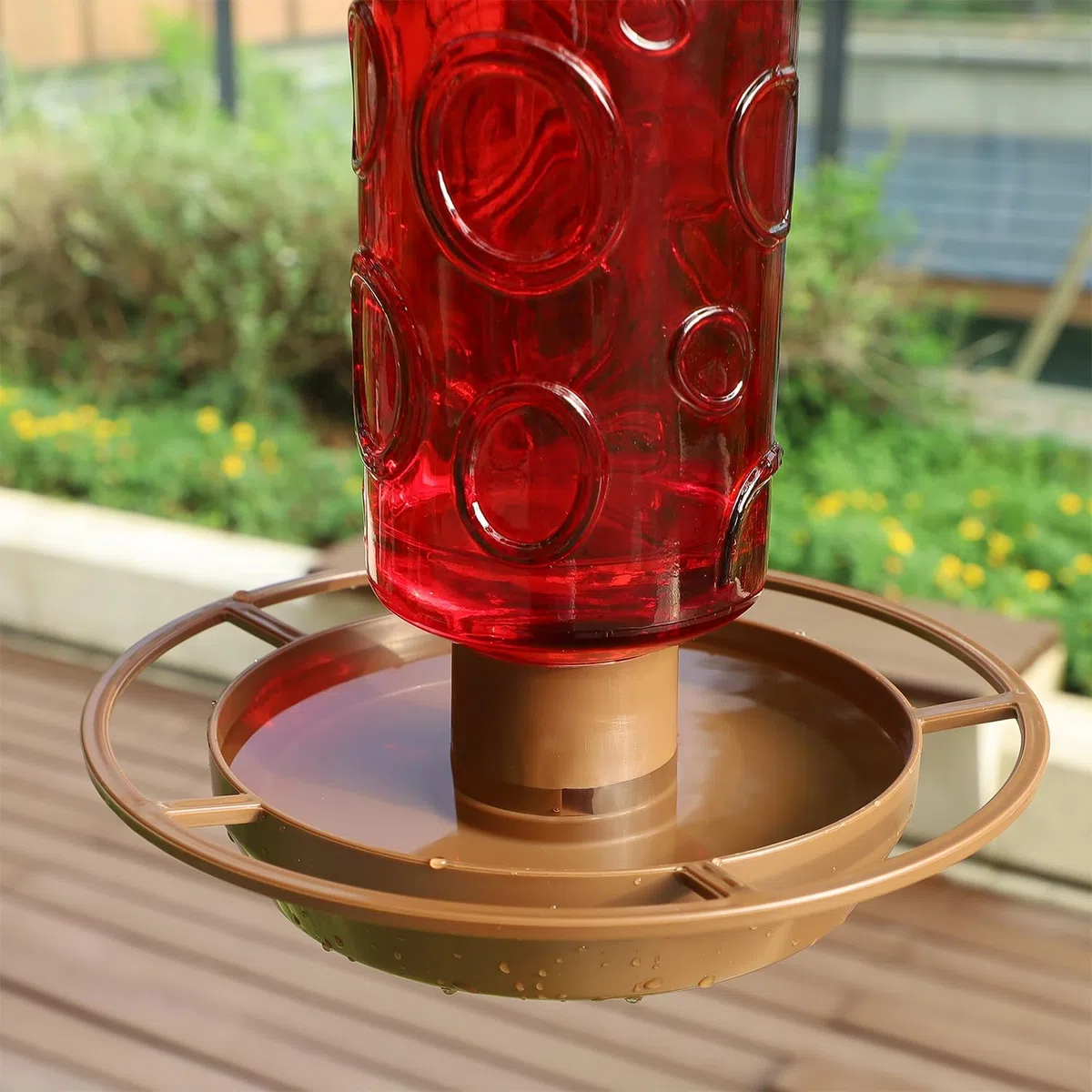 Juegoal Abbeveratoio per uccelli selvatici in vetro, 880 ml, per esterni, refrigeratore d'acqua con manico in metallo da appendere, decorazione esterna per giardino, albero, cortile, rosso