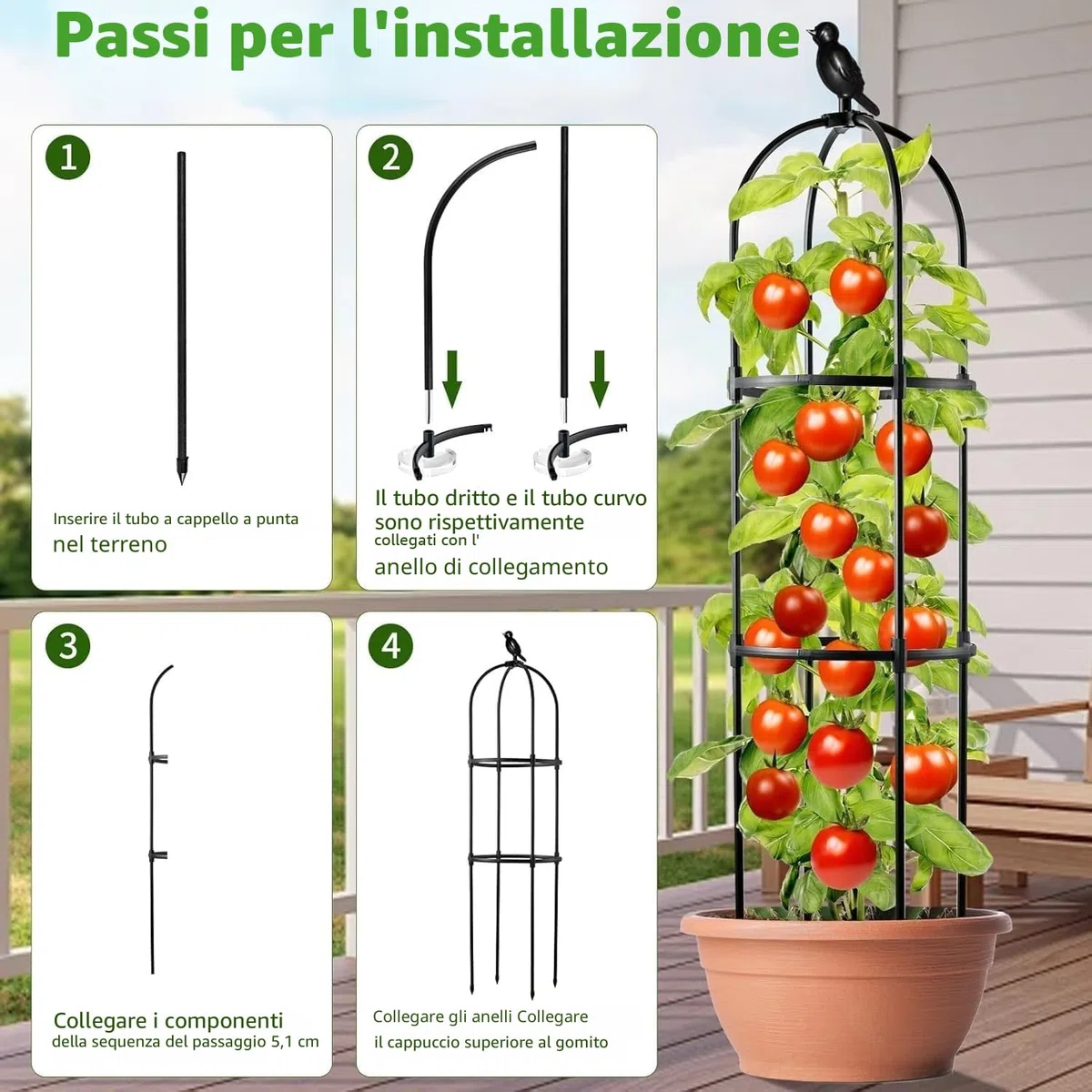 LATERN 1 Pezzi Traliccio da Giardino a Forma di Obelisco per Piante Rampicanti, 180CM Alto Struttura per Traliccio per Piante Rampicanti in Metallo per Vasi Pianta Rosa Pomodoro Cetriolo Fiori Pisello