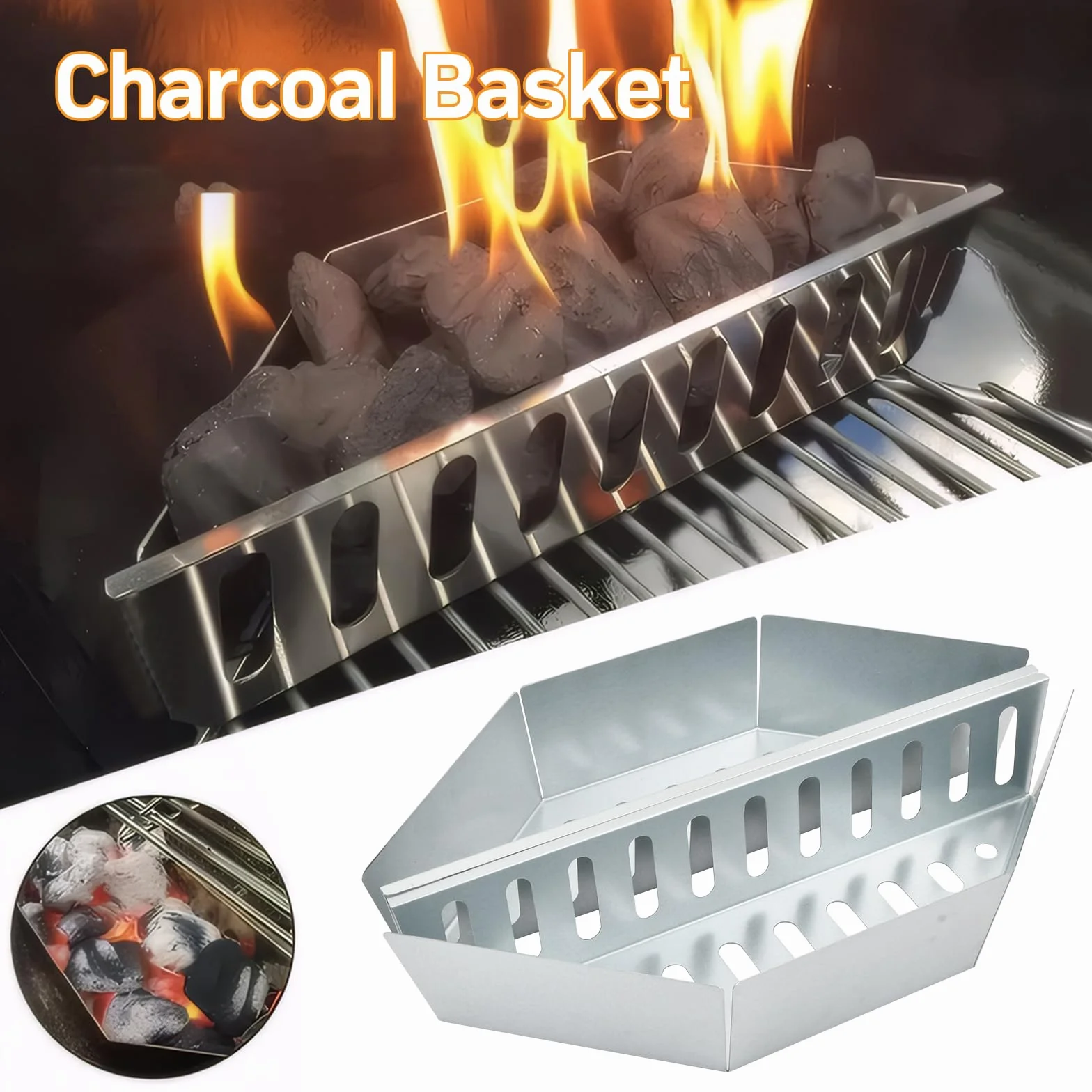 Cestino per Carbonella - Accessorio Essenziale in Acciaio Inox per Barbecue da 57 cm, capacità Generosa, Calore Uniforme, Perfetto per Grigliate all'Aperto