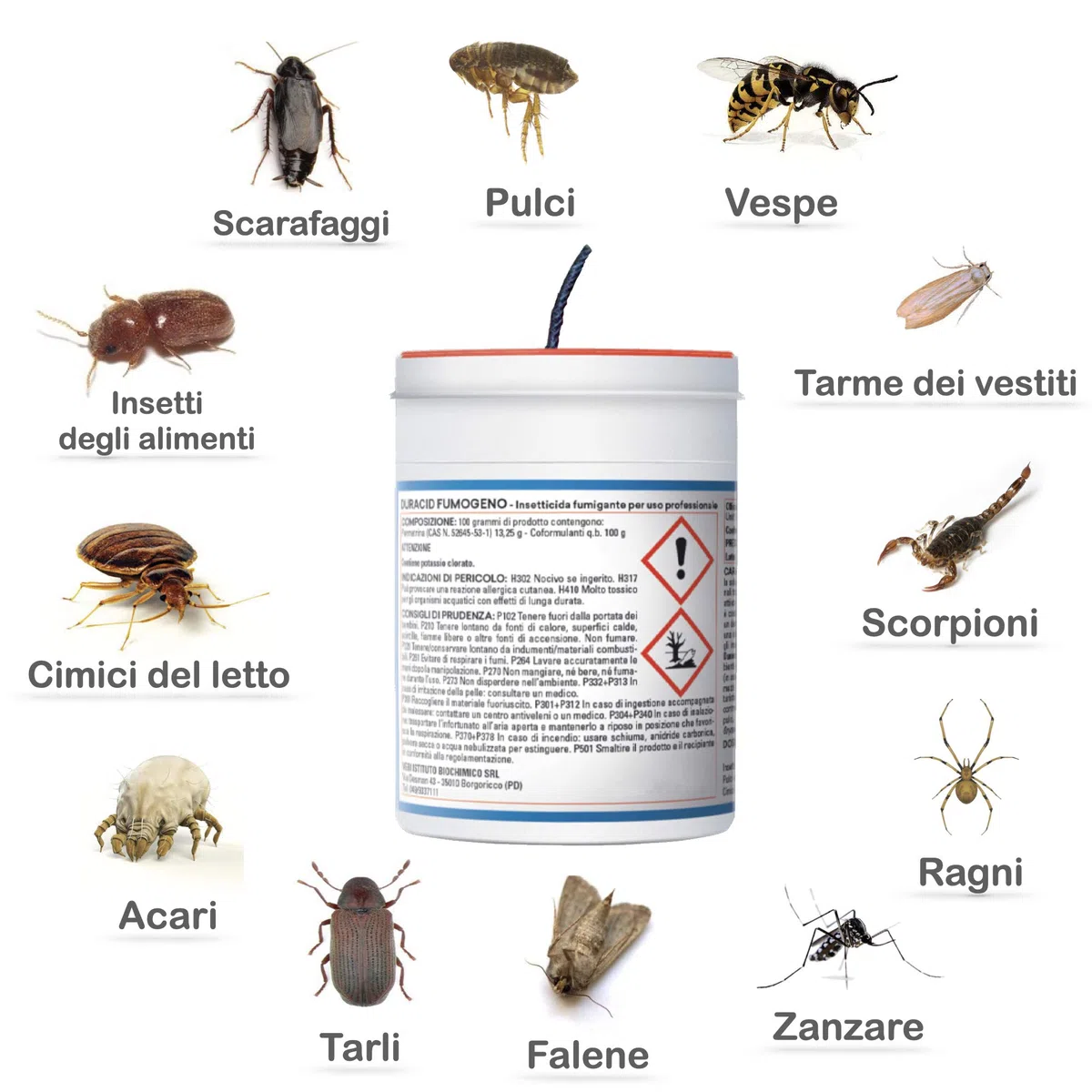 VEBI Fumigante insetticida antitarlo Duracid | Antitarlo per Legno 2X 11g | Insetticida per disinfestazione Insetti Volanti e striscianti | Permetrina antitarlo