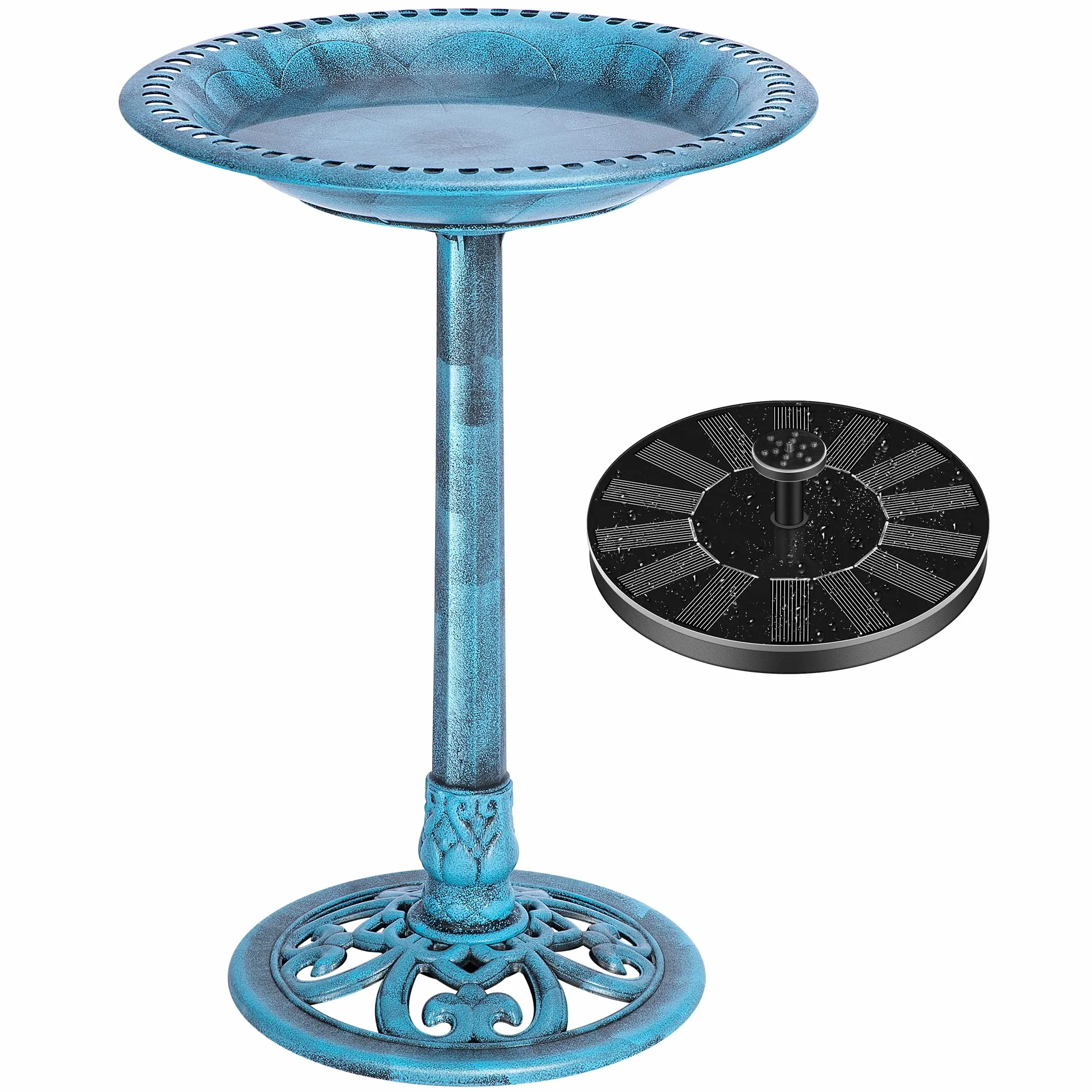 VIVOHOME Abbeveratoio e Mangimatoia per Giardino 71cm Alto con Fontana Solare Grande Resina Autoportante Ciotola d’Acqua Tradizionale