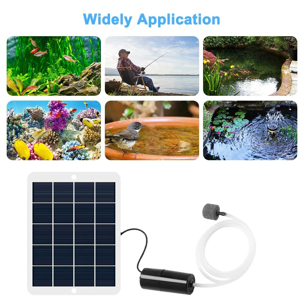 Set di pompe per ossigeno a energia solare, con pannello solare portatile da 3 W, 5 V, doppio erogatore d'aria, piccola pompa ad aria silenziosa, per stagno, acquario, stagno e stagno