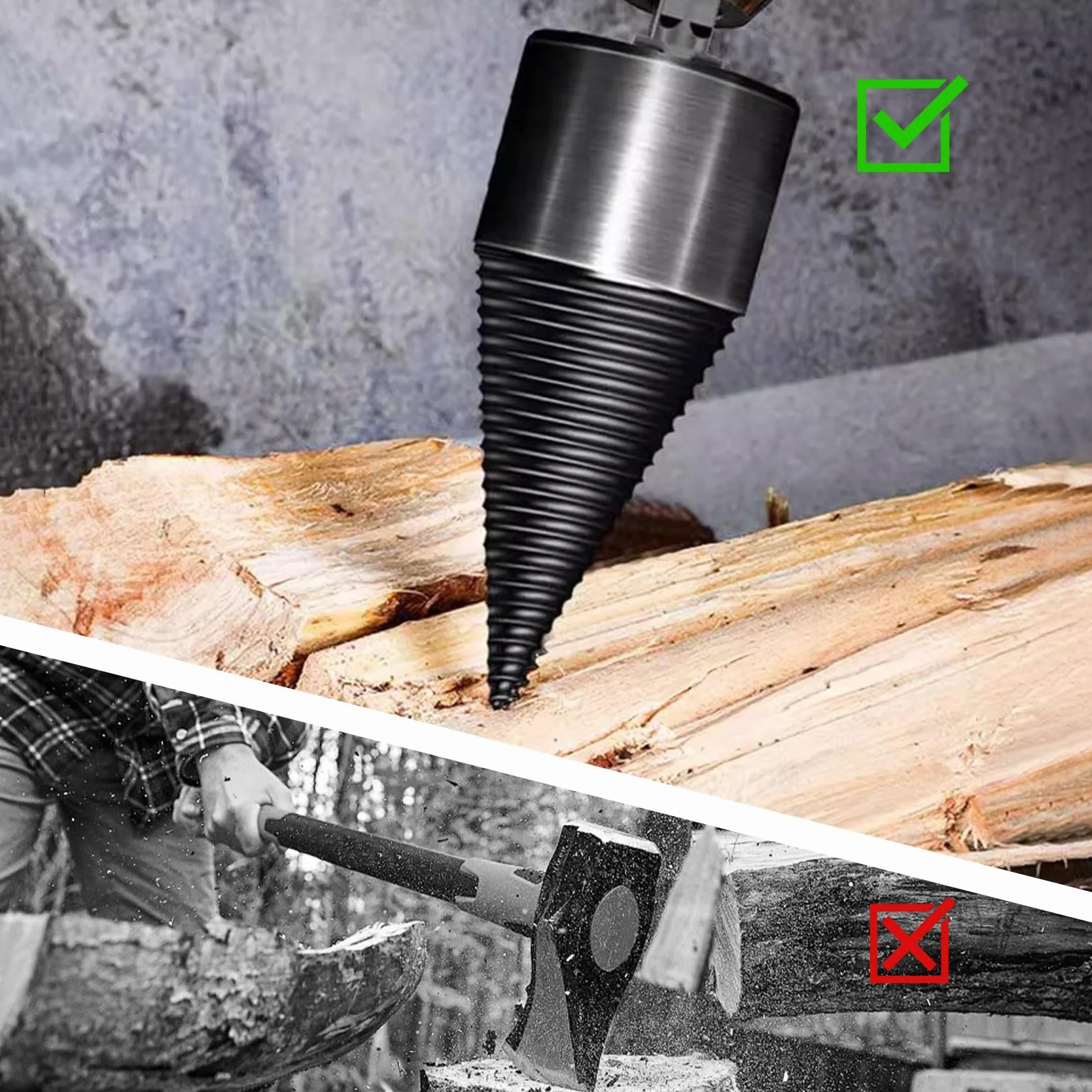 Herbst - Set di 2 spaccalegna a vite coniche con 4 manici da 42 mm + 32 mm, cono per spaccalegna per legno