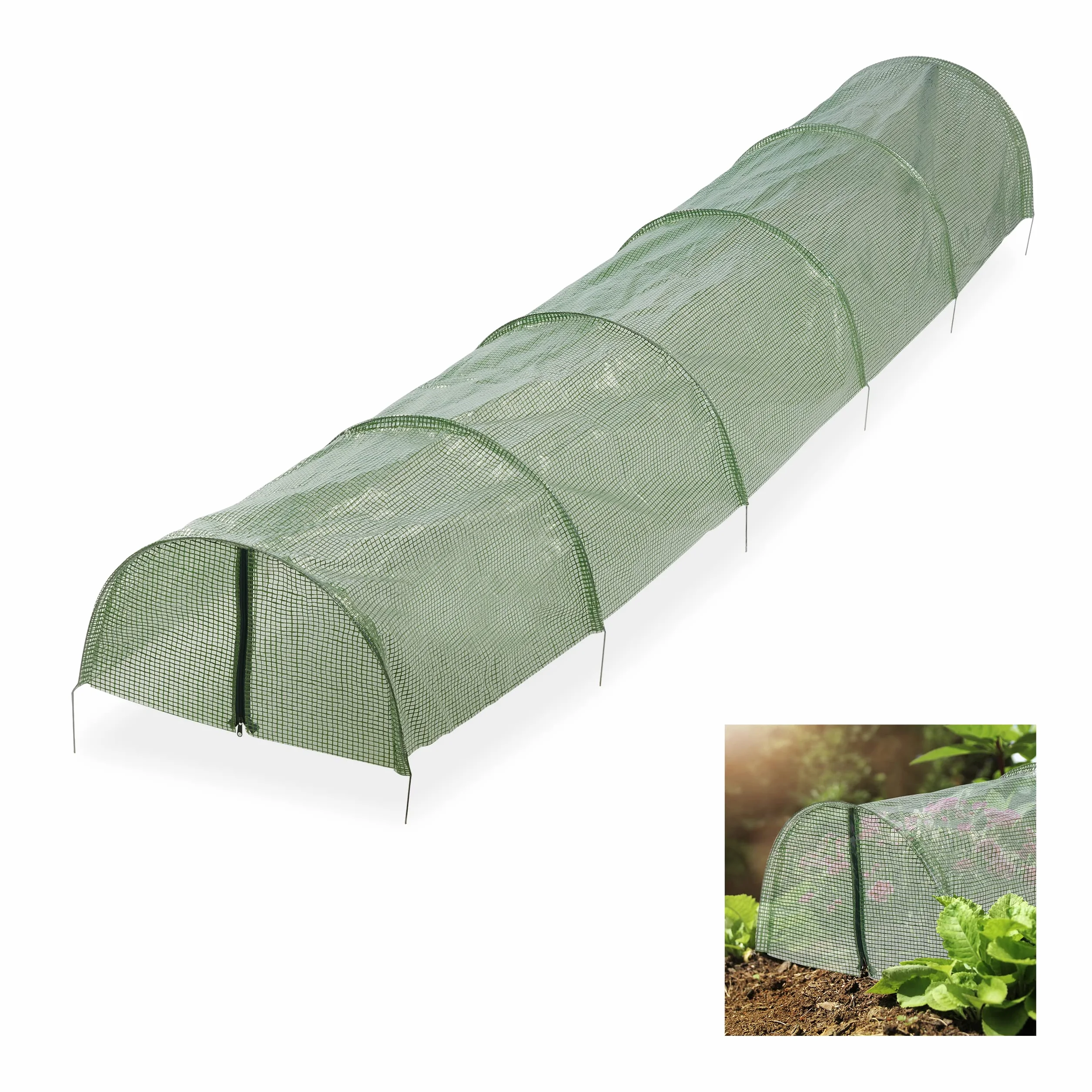 Relaxdays Serra per Orto Mini, con Zip, Tunnel di 2,9 m, Pieghevole, da Giardino, Protezione per Piante e Fiori, Verde