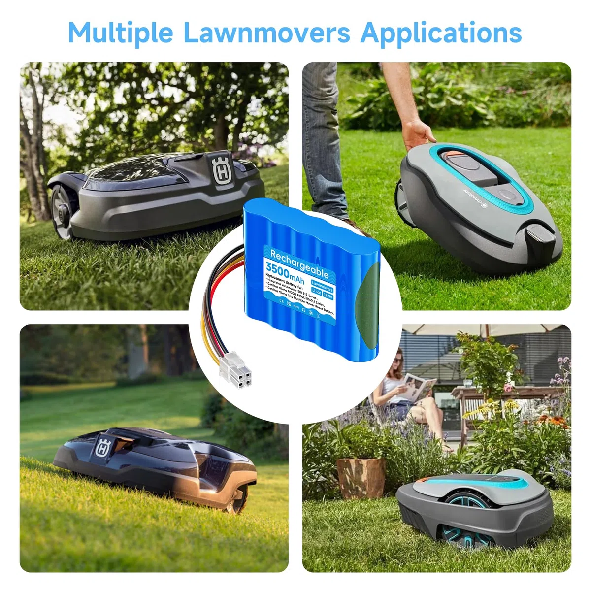 Batteria da 3500 mAh/18,5 V per robot tosaerba Husqvarna Automower 310 315 315X (anno di costruzione 2015-2018), per Gardena Sileno R100Li/ R130Li/ R160Li 584 82 28-01, 584 82 2, 28-02,02,02,02,02,02