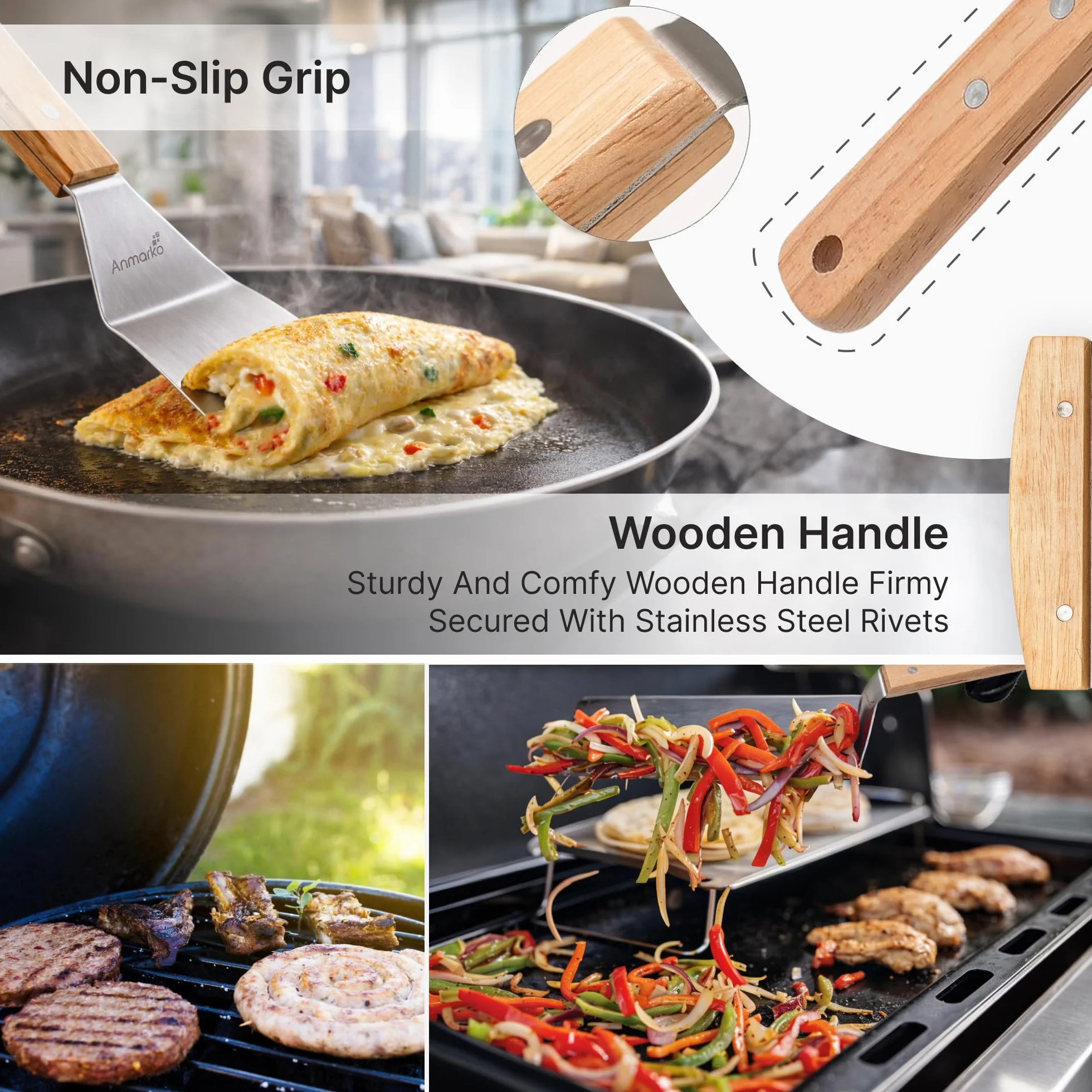 In acciaio inossidabile spatola set - Teppaniyaki Spatlas - Piastra raschietto piatto spatola hamburger Turner - Ideale per utensili per barbecue in ghisa, piatto, accessori in metallo