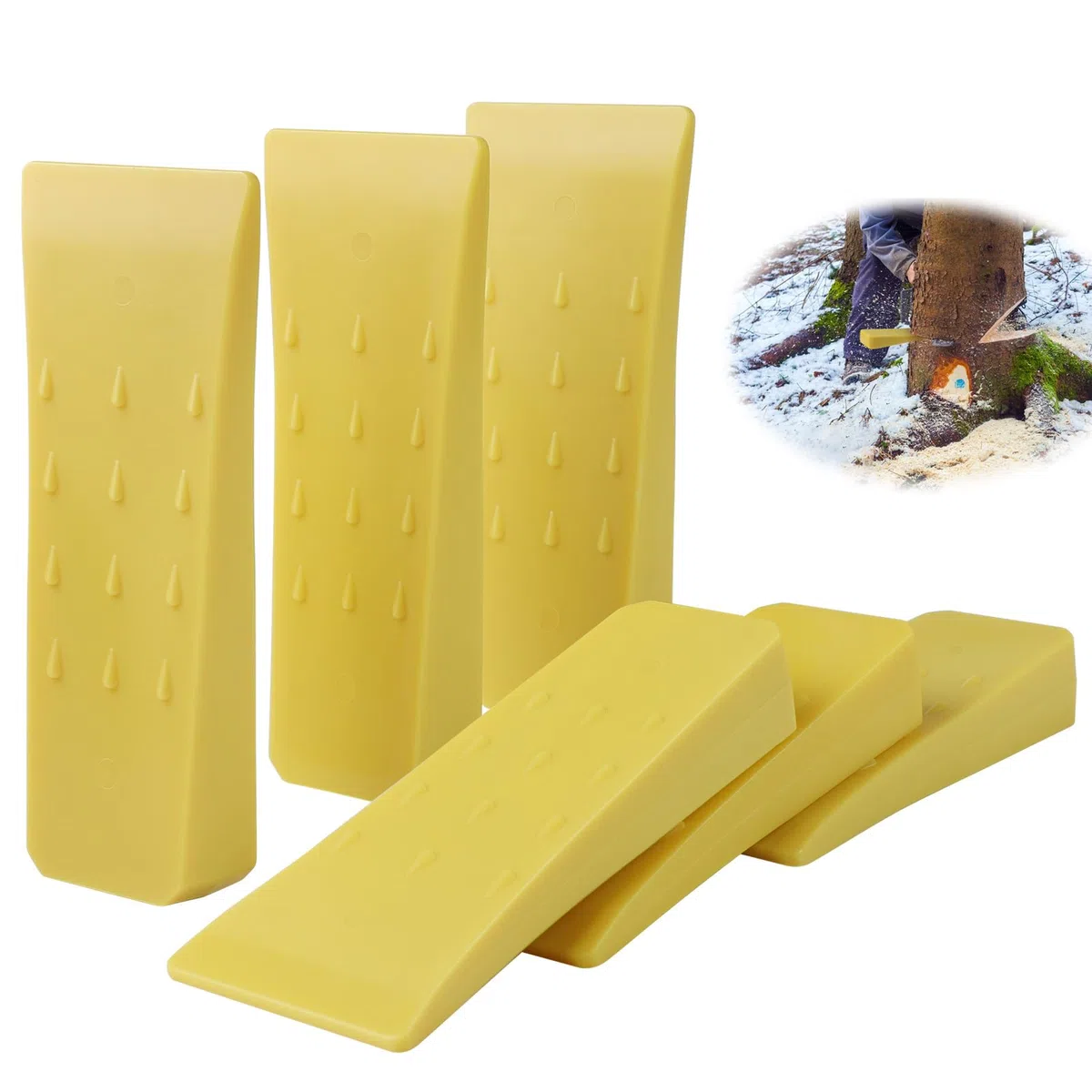 SWAWIS 6 Pezzi Cunei di Abbattimento, 15.2*6.6*2.5cm Cuneo per il Taglio dei Tronchi, Cuneo d'Abbattimento Giallo, Cuneo Spaccalegna per l'Abbattimento Controllato Degli Alberi