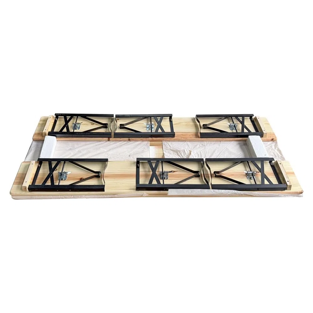 Brigros - Set Birreria Pieghevole in Legno di Abete con Tavolo e 2 Panche, Set Tavolo da Esterno Richiudibile con Struttura in Acciaio, 170x70x76,5 cm