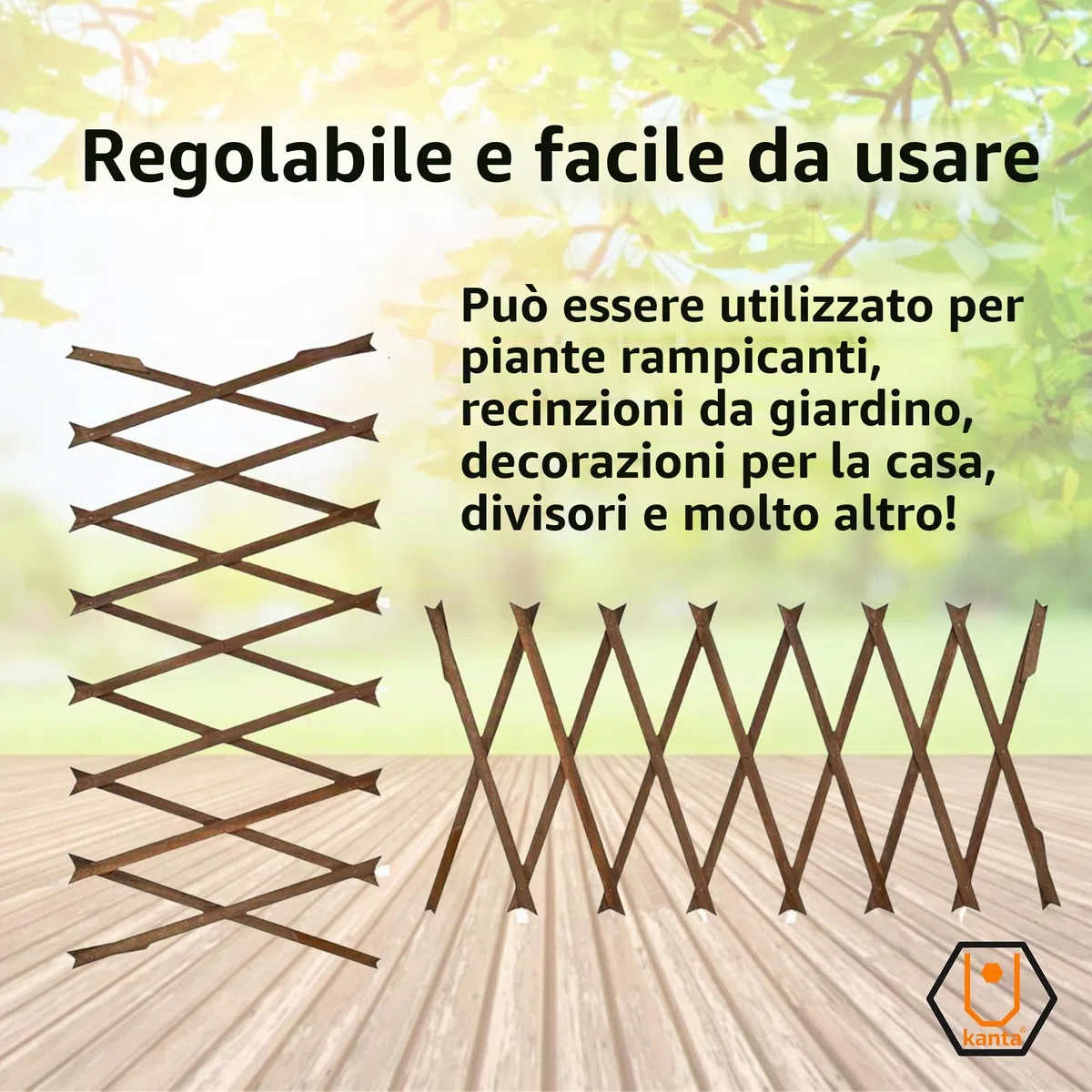 3 graticci espandibili da giardino in legno color marrone scuro, ogni pezzo si espande fino a 150 x 30 cm