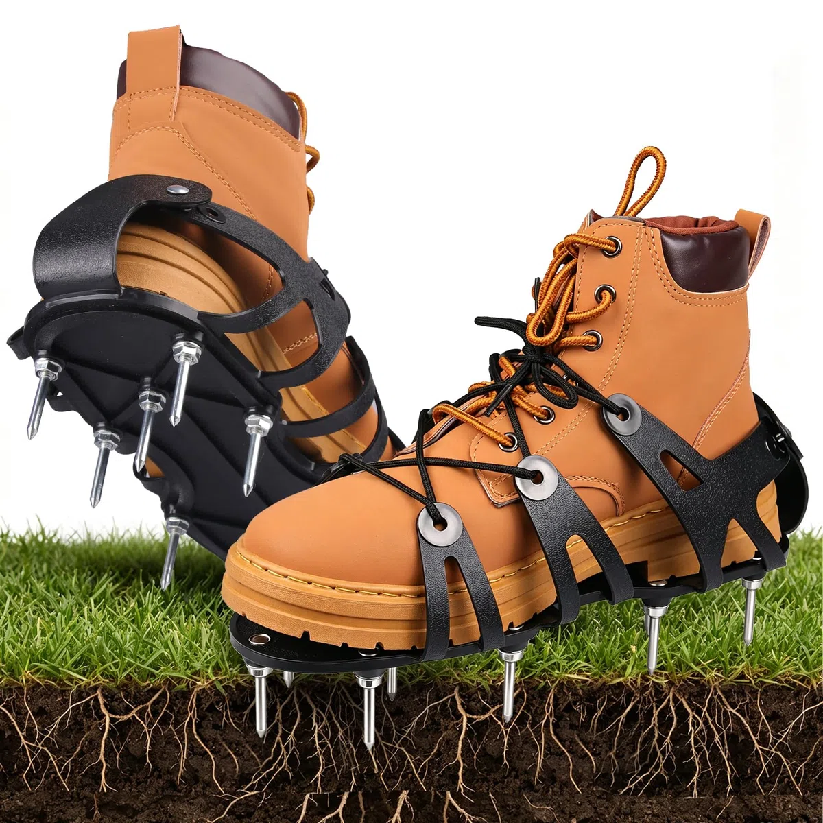Arieggiatore Prato Scarpe, Scarpe Chiodate per Prato con 22 Chio, Cinghie Regolabili, Scarpe Chiodate Giardino, Scarificatore Arieggiatore Manual, Aeratore Scarpe da Prato per Erba Giardino Patio